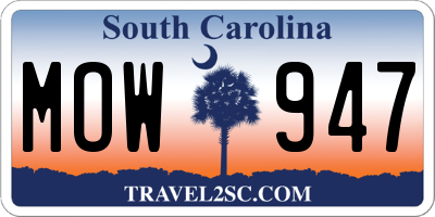 SC license plate MOW947