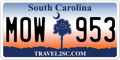 SC license plate MOW953