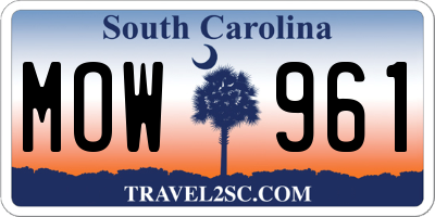 SC license plate MOW961