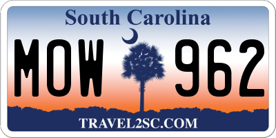 SC license plate MOW962