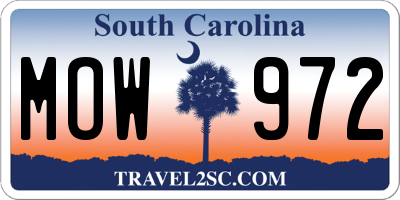 SC license plate MOW972