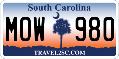 SC license plate MOW980