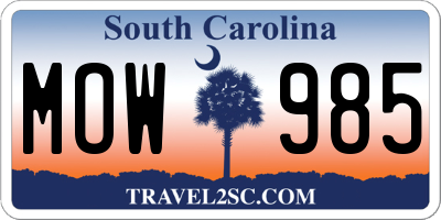 SC license plate MOW985