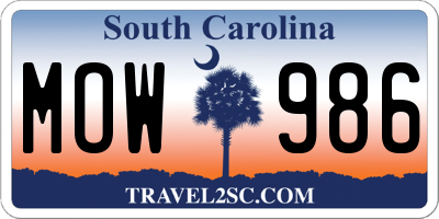 SC license plate MOW986