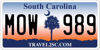 SC license plate MOW989