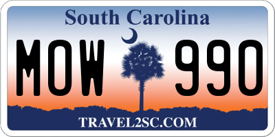 SC license plate MOW990