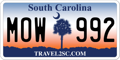 SC license plate MOW992