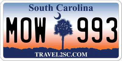 SC license plate MOW993