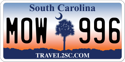 SC license plate MOW996