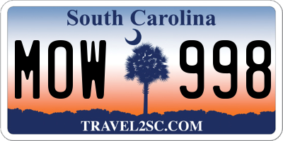 SC license plate MOW998