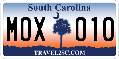 SC license plate MOX010