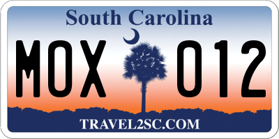 SC license plate MOX012