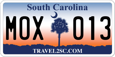 SC license plate MOX013