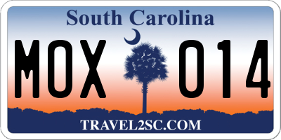 SC license plate MOX014