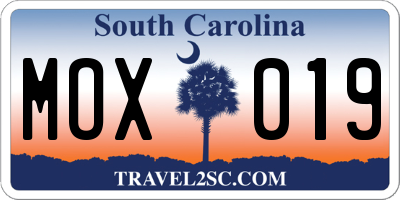 SC license plate MOX019