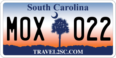 SC license plate MOX022