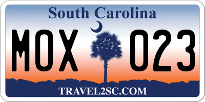SC license plate MOX023