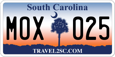SC license plate MOX025