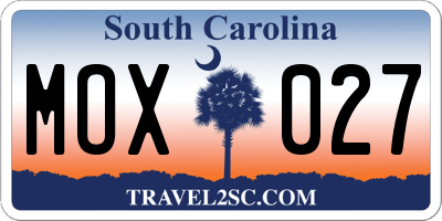 SC license plate MOX027