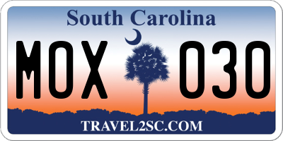 SC license plate MOX030