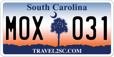 SC license plate MOX031