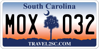 SC license plate MOX032