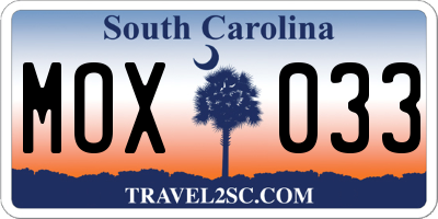 SC license plate MOX033