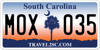 SC license plate MOX035
