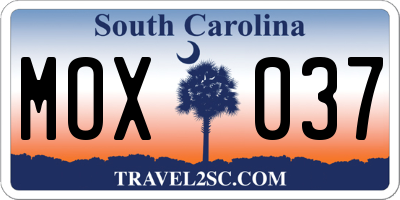 SC license plate MOX037