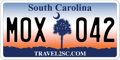 SC license plate MOX042