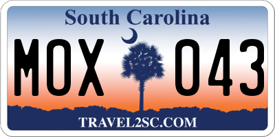 SC license plate MOX043