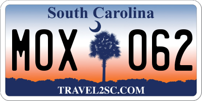 SC license plate MOX062