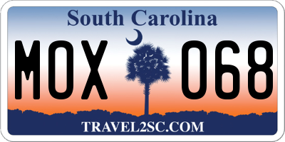 SC license plate MOX068