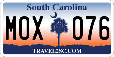 SC license plate MOX076