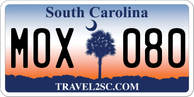 SC license plate MOX080