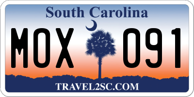 SC license plate MOX091