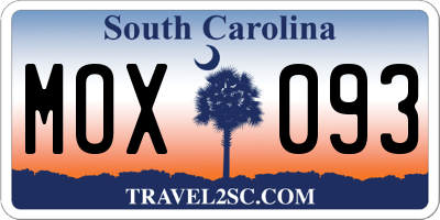 SC license plate MOX093