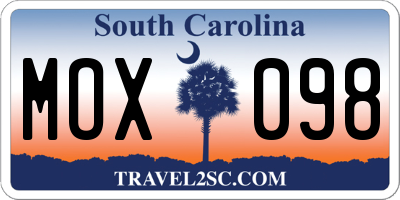 SC license plate MOX098