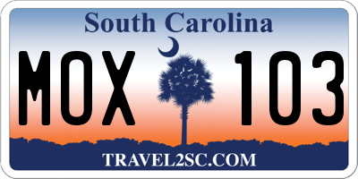 SC license plate MOX103