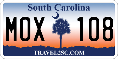 SC license plate MOX108