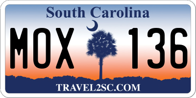 SC license plate MOX136