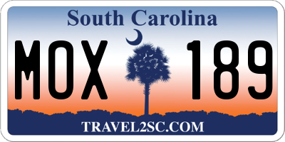 SC license plate MOX189