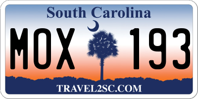 SC license plate MOX193