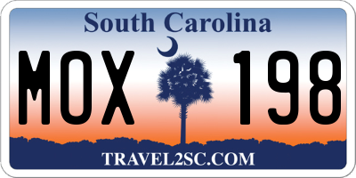 SC license plate MOX198