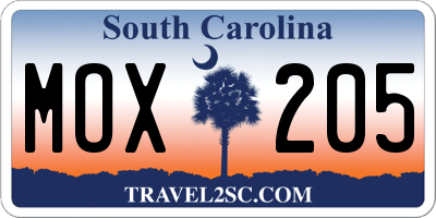 SC license plate MOX205