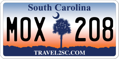 SC license plate MOX208