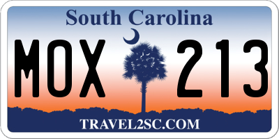 SC license plate MOX213