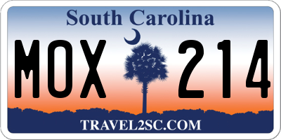 SC license plate MOX214
