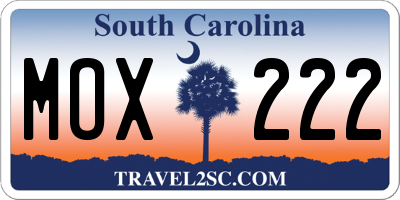 SC license plate MOX222