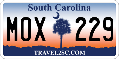 SC license plate MOX229